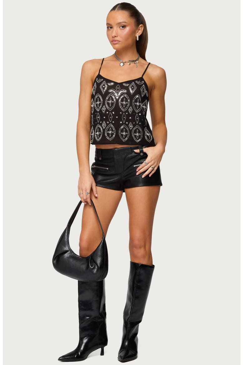 Labella Faux Leather Micro Shorts, Alternate, color, BLACK
