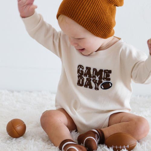 Sweet Wink Game Day Patch Long Sleeve Romper In Neutral
