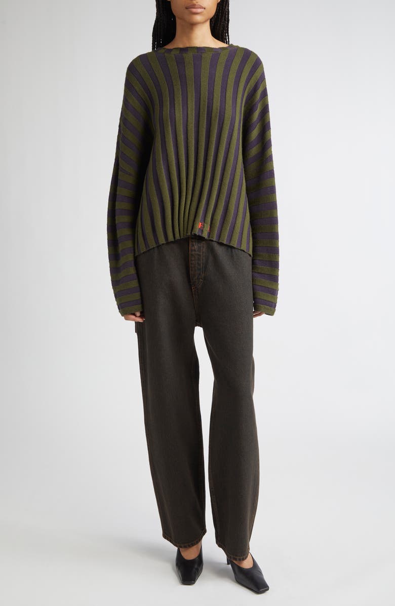 Eckhaus Latta Keyboard Stripe Wool Crewneck Sweater, Alternate, color, Mallard