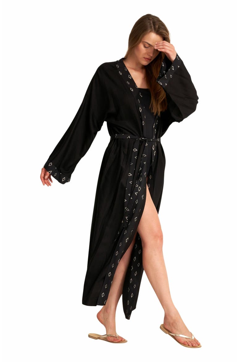 Diamond Midi Swim Cover Up Robe, Alternate, color, Black