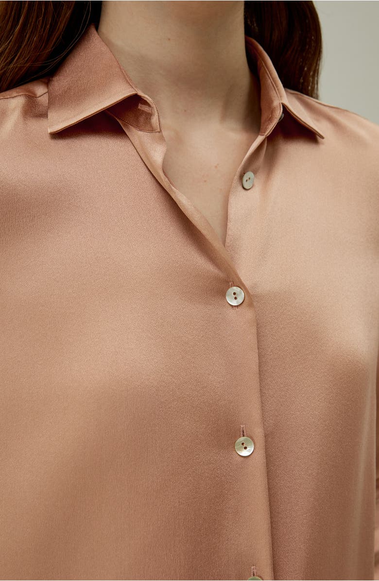 Lilysilk Women's Minimalist Placket Silk Blouse with Shell Buttons, Alternate, color, Quartz Rose