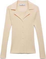 MANGO Rib Button-Up Cardigan