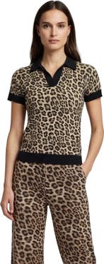 Lords of Harlech Leopard Womens Merino Silk Cashmere Polo