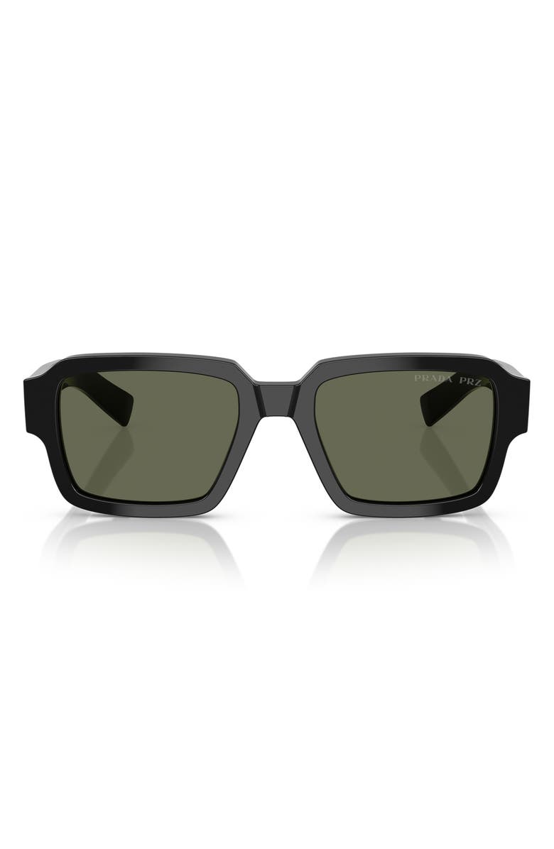 Prada 54mm Polarized Square Sunglasses, Main, color, Black
