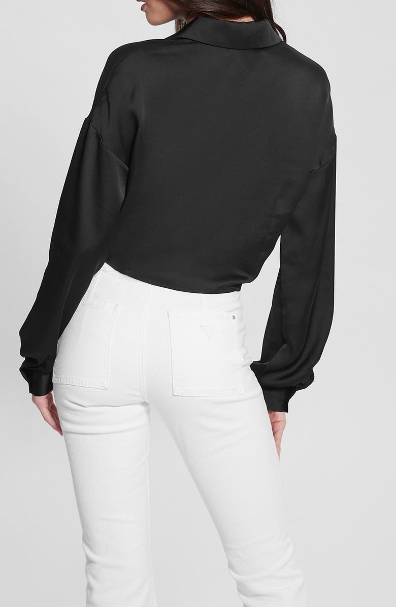 GUESS Jun Satin Tie Hem Button-Up Shirt, Alternate, color, 