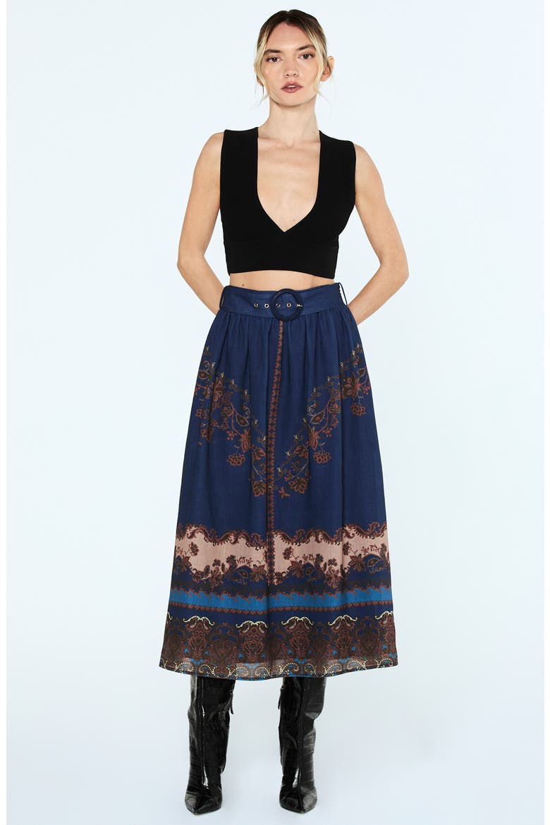 Jaxine Belted Midi Skirt, Alternate, color, NAVY MULTI