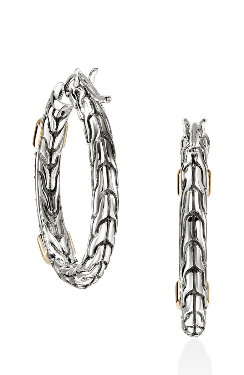 John Hardy JH Essentials Pavé Hoop Earrings, Alternate, color, Silver/ Gold/ Black Sapphire