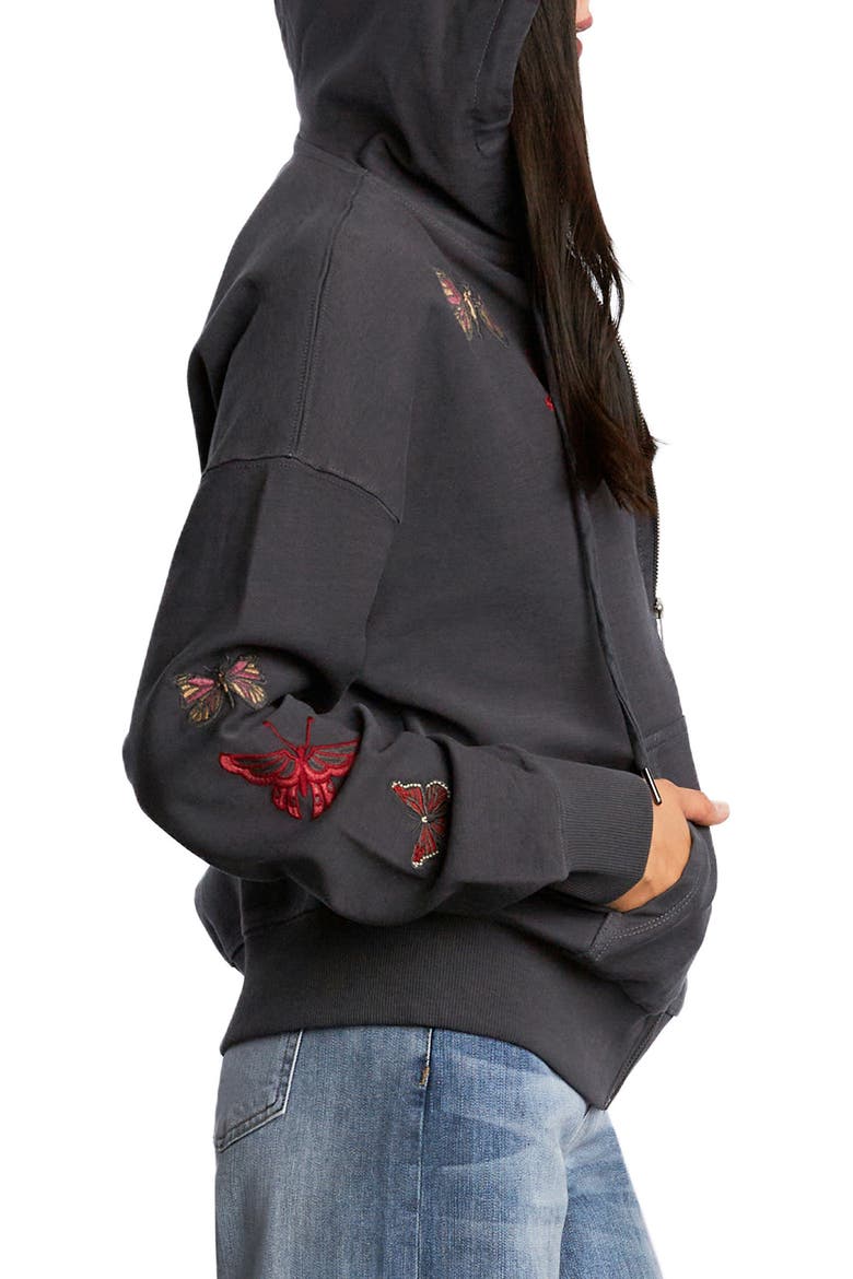 Butterfly Front Zip Hoodie, Alternate, color, GREY ROCK