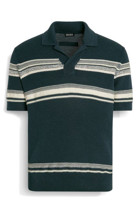 Stripe Cotton & Silk Polo Sweater (Regular & Big)