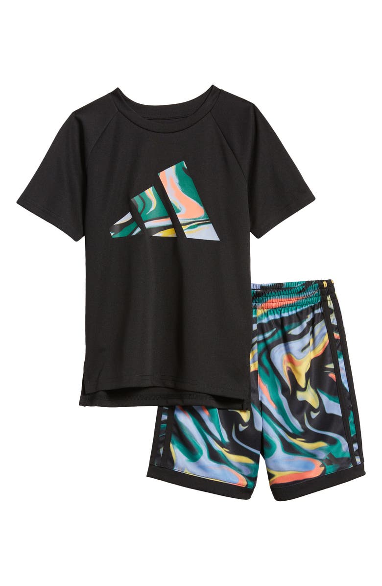 adidas Kids' Hyper Real Swirl Logo Graphic T-Shirt & Shorts Set, Main, color, 