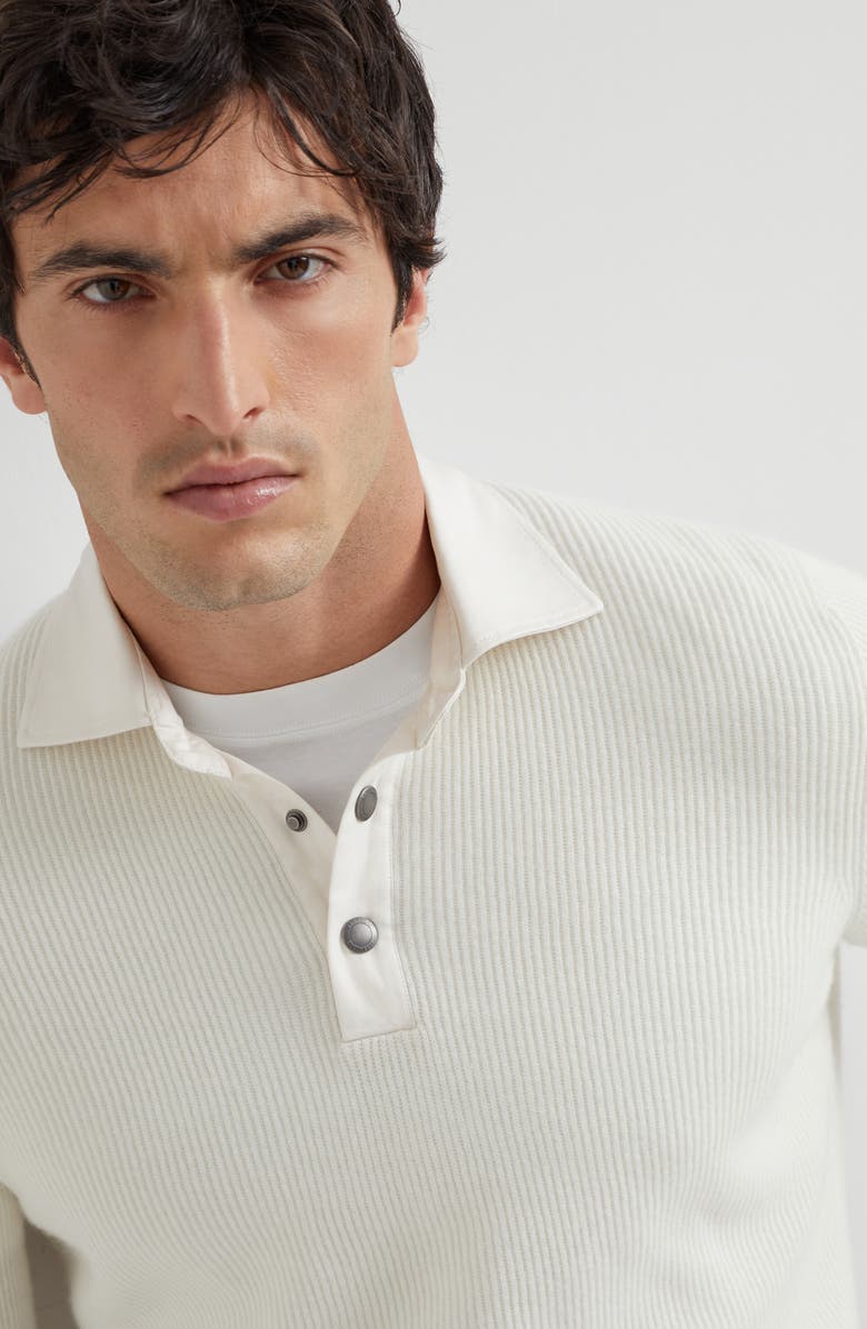 Brunello Cucinelli Rib knit polo, Alternate, color, Panama