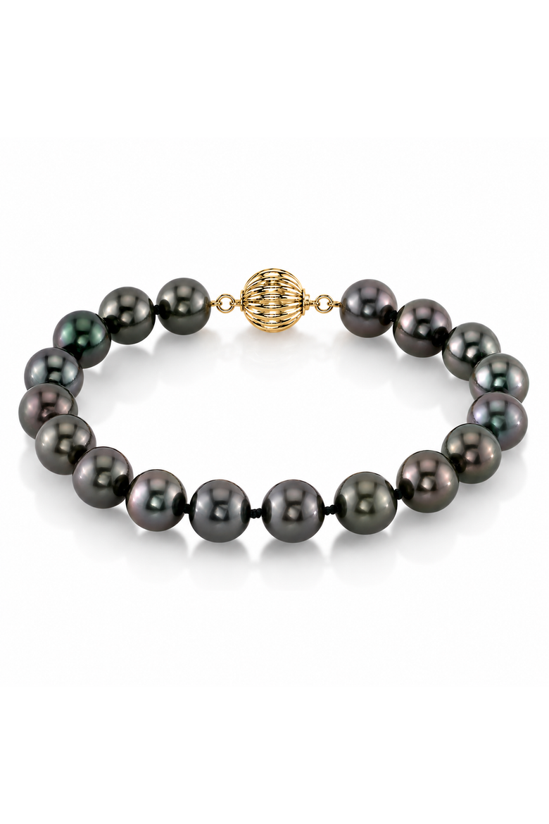 8-9mm Tahitian South Sea Pearl Bracelet - Premier AAAA Quality, Main, color, Yellow Gold Clasp