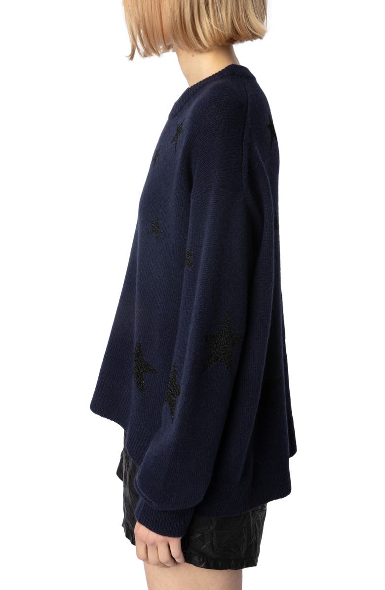 Zadig & Voltaire Markus Metallic Star Cashmere Blend Sweater, Alternate, color, 