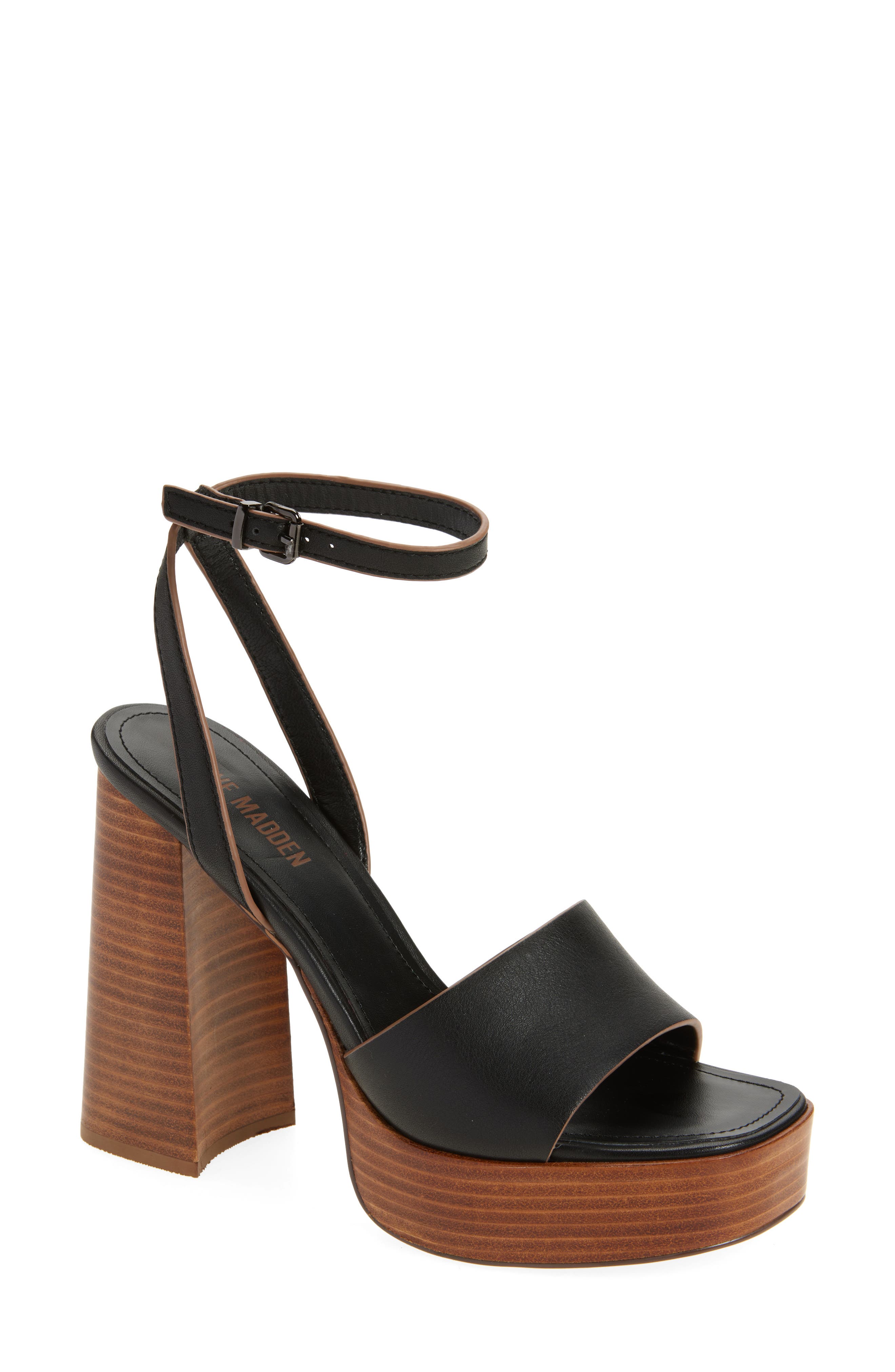 Steve Madden Floria Platform Ankle Strap Sandal, Main, color, Black Leather