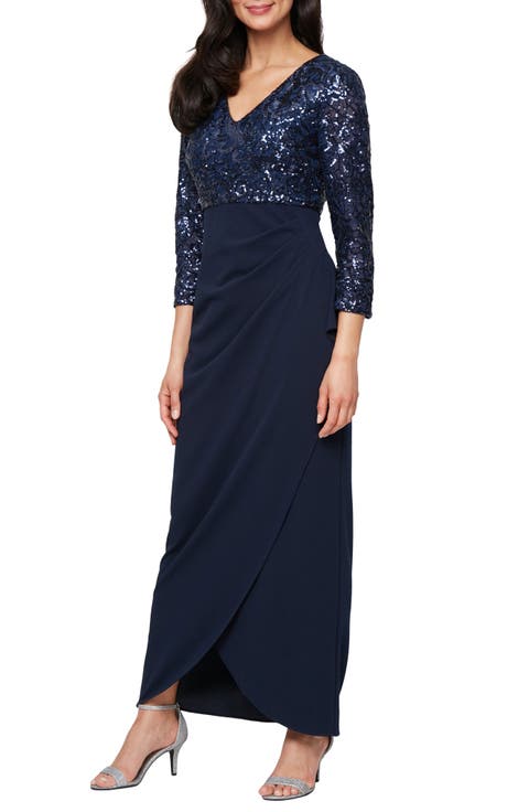 Sequin Bodice Scuba Crepe Mixed Media Gown