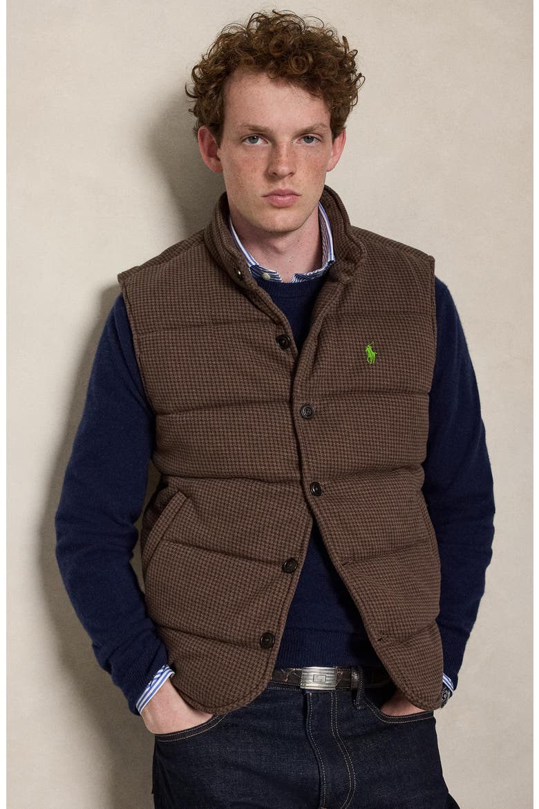 Houndstooth Jacquard Quilted Vest, Alternate, color, BROWN