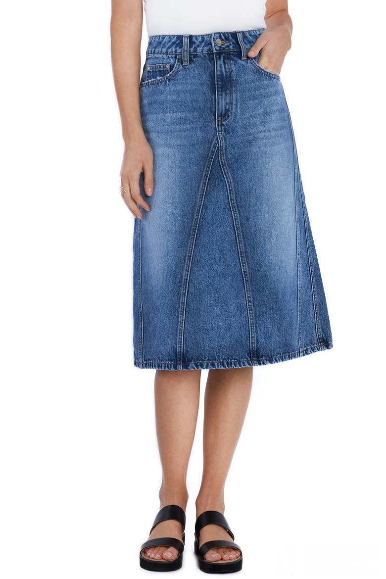 Paneled Denim Midi Skirt, Alternate, color, DOUBLE BLUE