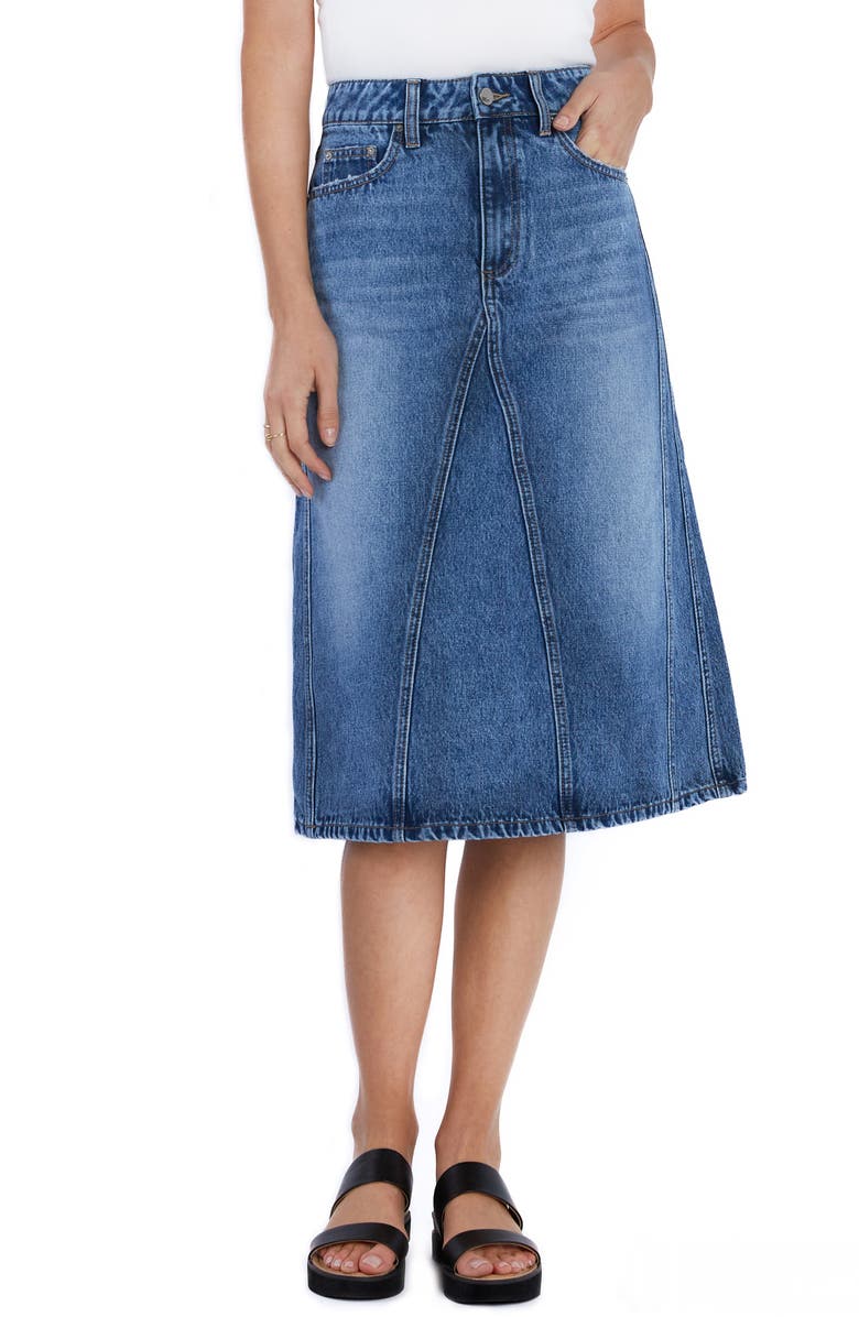 Wash Lab Denim Paneled Denim Midi Skirt, Alternate, color, Double Blue