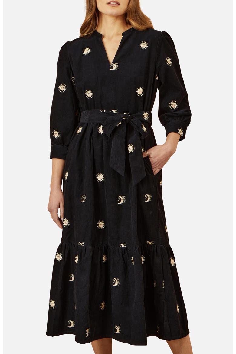 Cosmic Embroidery Cord Midi Shirt Dress, Alternate, color, Black