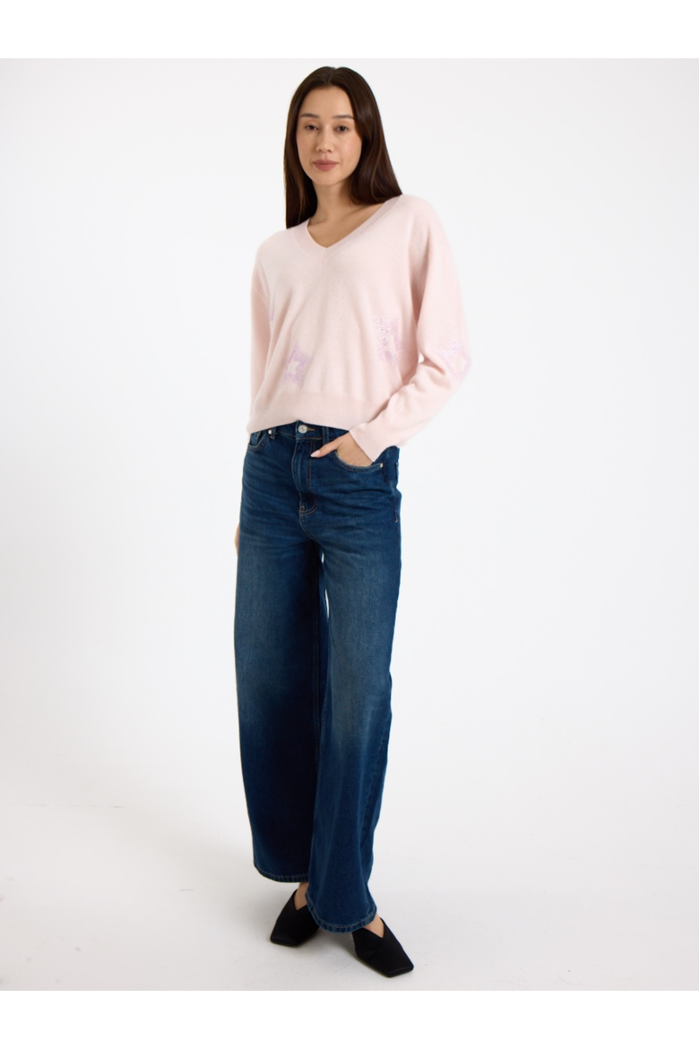 Star Dust Long Sleeve V-Neck Jumper, Alternate, color, QUARTZ PINK