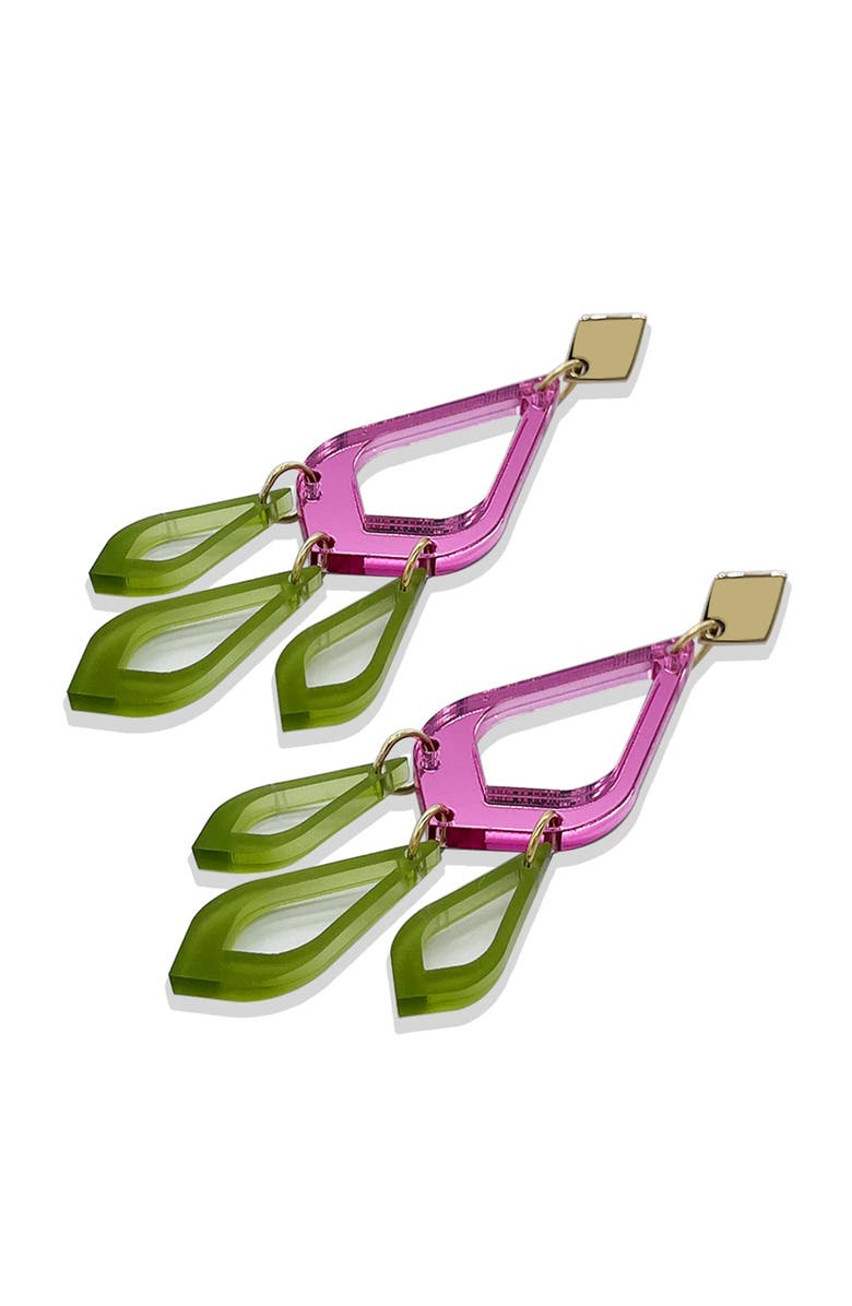 Toolally Feather Drop Earrings - Pink Mirror & Lime Zest, Alternate, color, Pink Mirror & Lime Zest