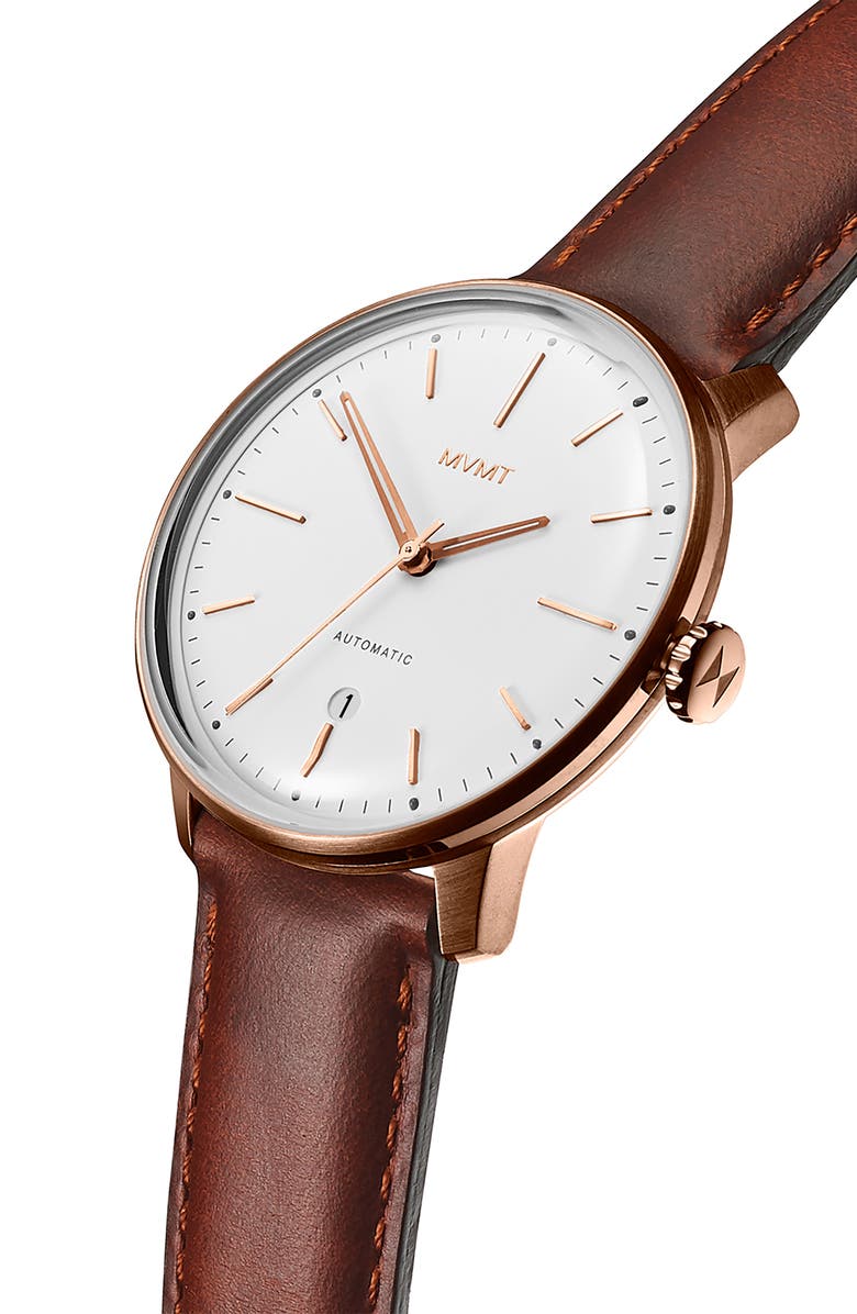 MVMT WATCHES MVMT Arc Automatic Leather Strap Watch, Alternate, color,