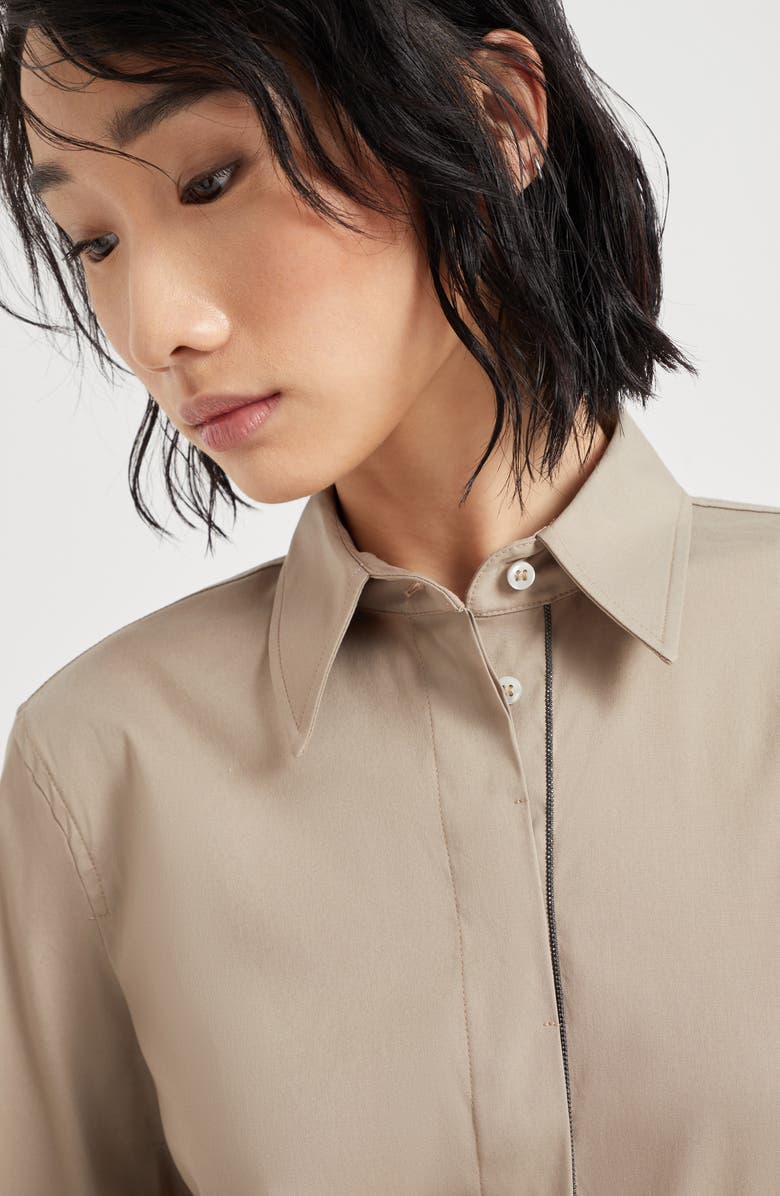 Brunello Cucinelli Stretch poplin shirt, Alternate, color, Brown
