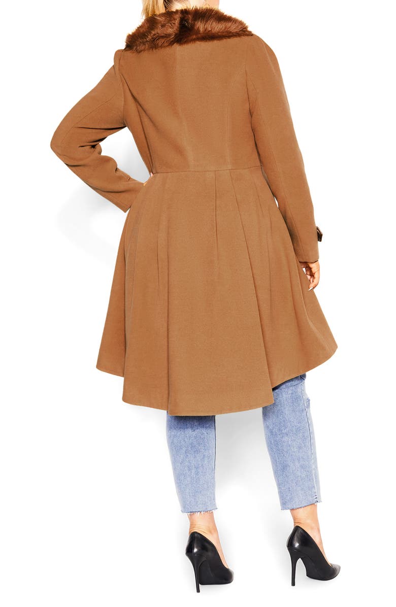 City Chic Grandiose Coat with Faux Fur Collar, Alternate, color, Sand