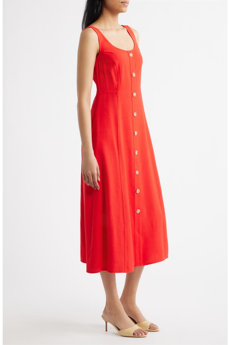 red tank midi dress Nmnitkp Women's Linen Cotton Sleeveless Midi Dress, Round Neck Button Front Loose Tank Dress with Pockets, Casual Summer Dress for Beach Vacation & Daily Wear Red,XL