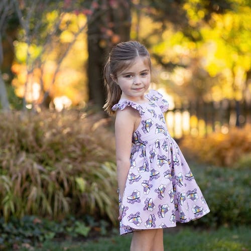 Worthy Threads Girls Ruffle Sleeve Dress In Roller Skates