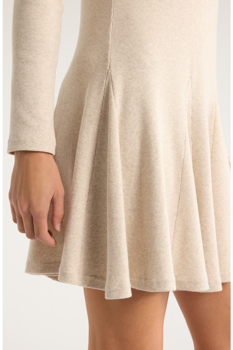 Long Sleeve Fit & Flare Minidress, Alternate, color, BEIGE OATMEAL LIGHT HEATHER