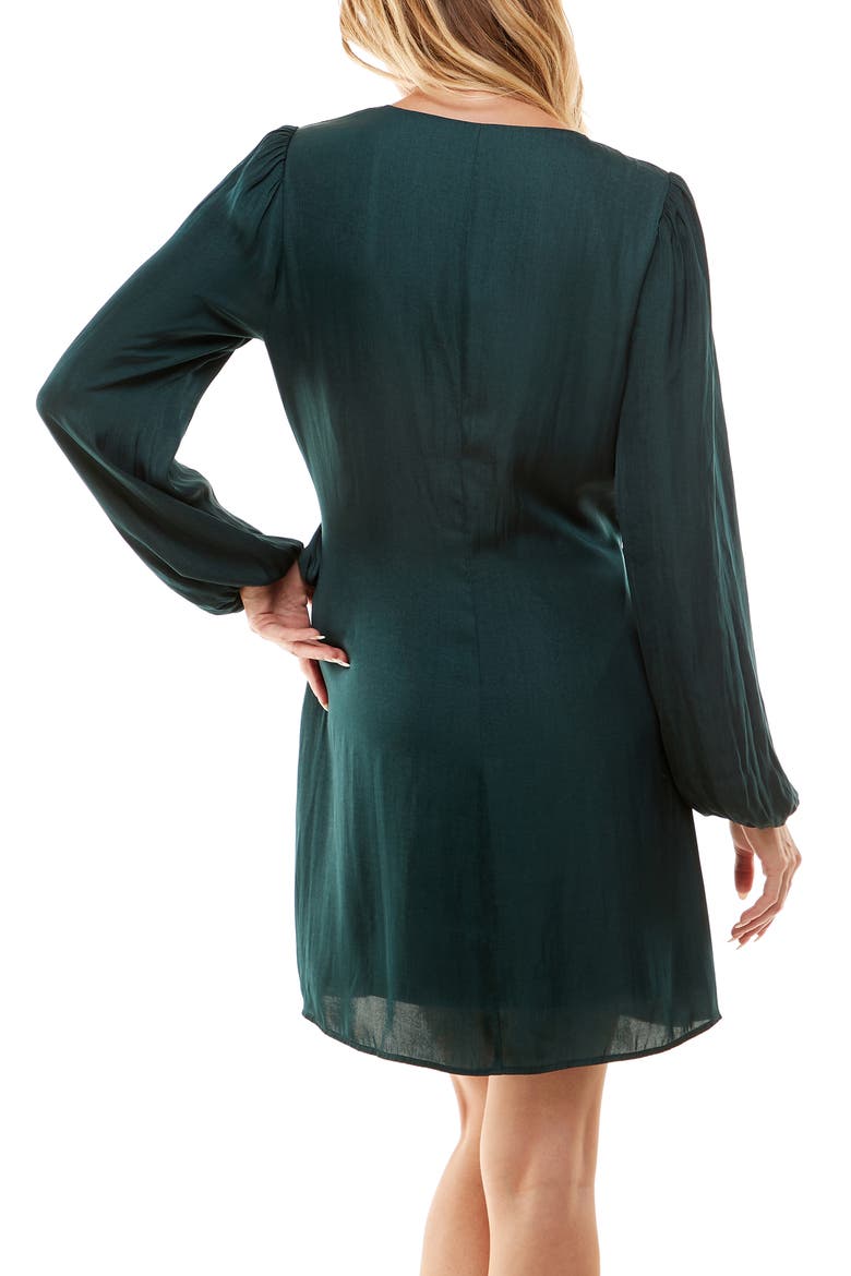 Satin Long Sleeve Wrap Dress, Alternate, color, HUNTER