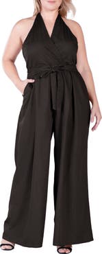 Standards & Practices Wide Leg Poplin Halter Jumpsuit