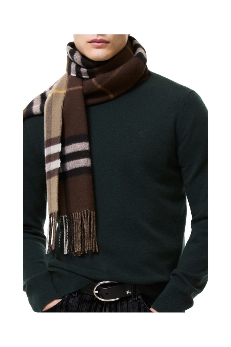 Reversible Check Cashmere Scarf, Alternate, color, Vole brown/treacle brown