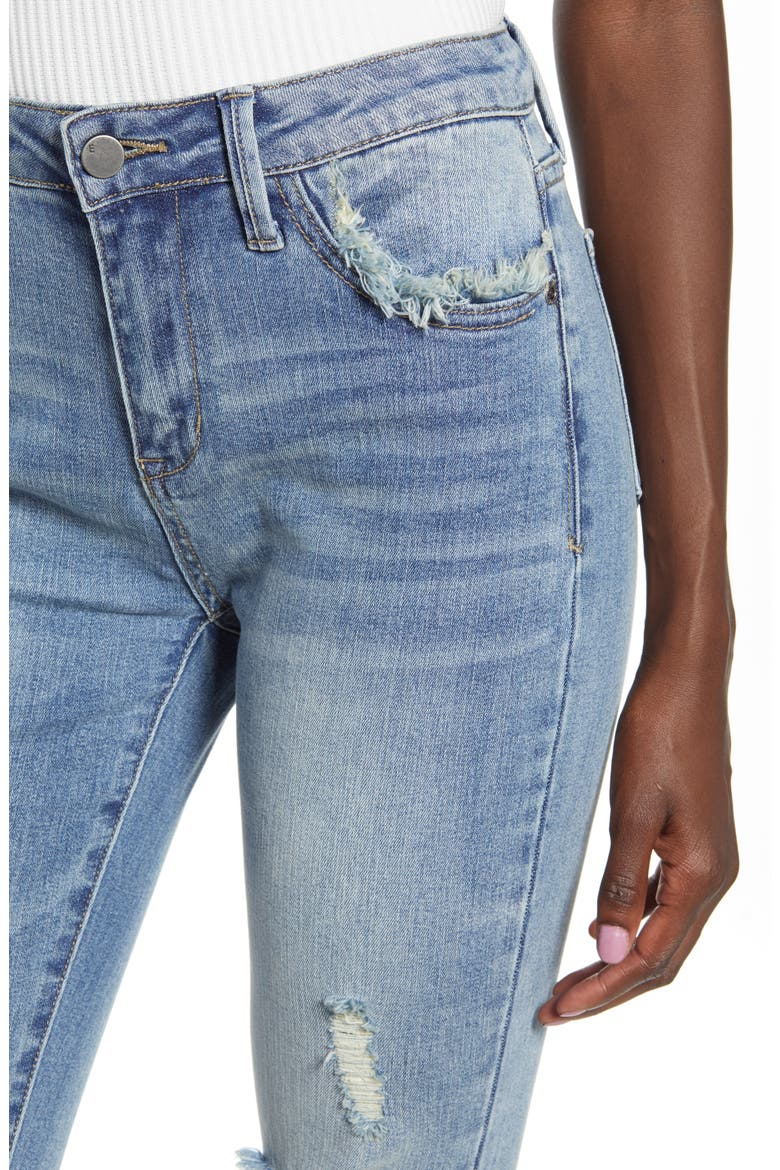 High Waist Ripped Ankle Skinny Jeans, Alternate, color, DENIM