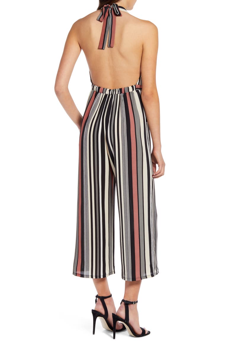 Halter Cropped Jumpsuit, Alternate, color, PINK CANYON VERTICAL STRIPE