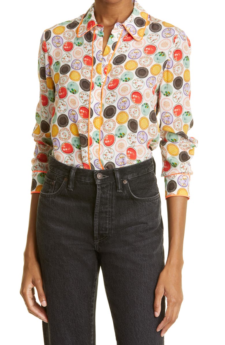 Alice + Olivia Willa Silk Button-Up Blouse, Main, color, Dinner Party