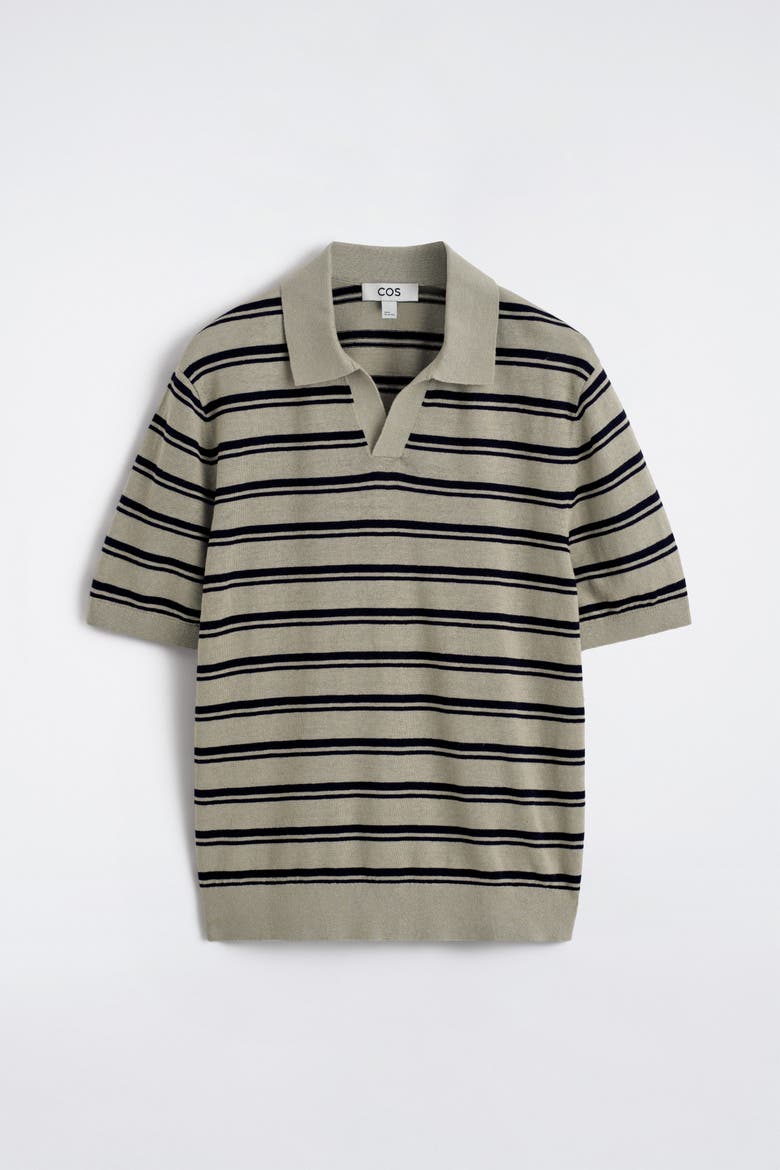 Knitted Linen Polo Shirt, Alternate, color, BEIGE / BROWN / STRIPED