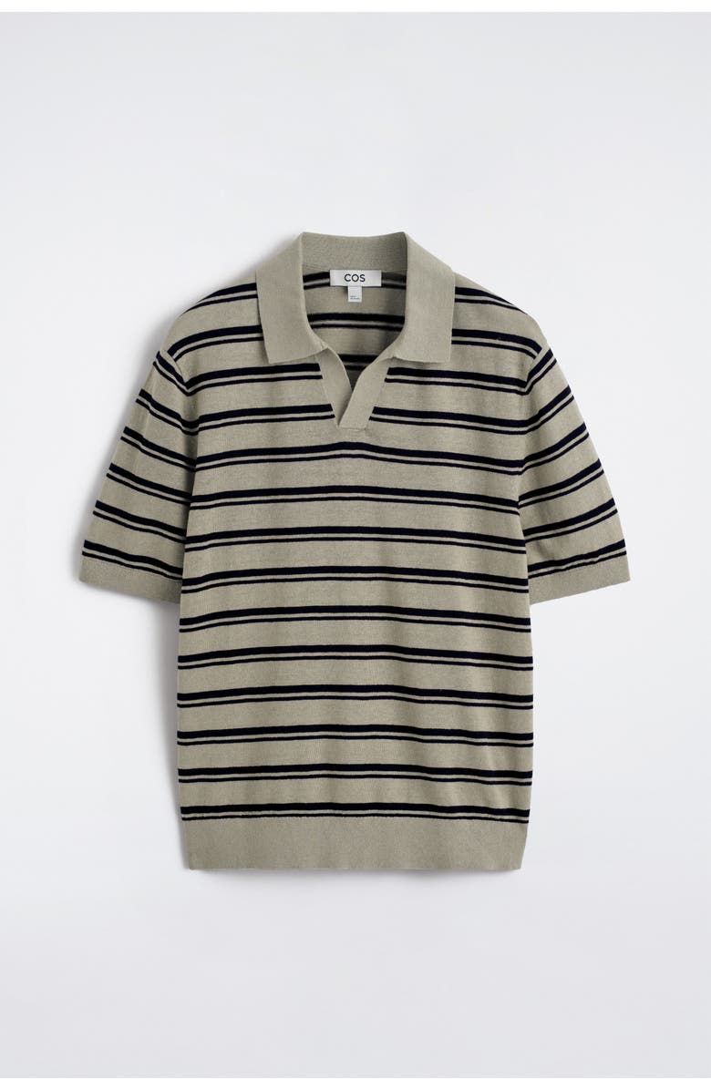 COS Knitted Linen Polo Shirt, Alternate, color, Beige / Brown / Striped