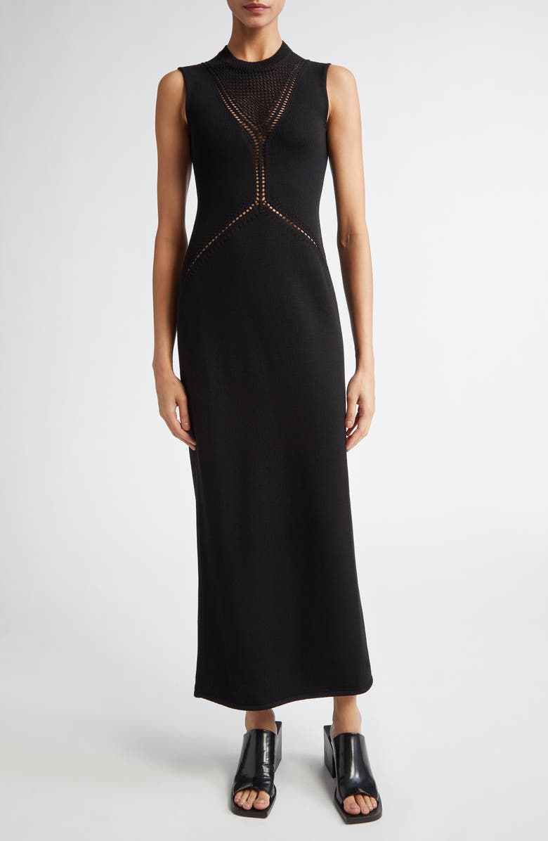 Jil Sander Wool & Cotton Pointelle Maxi Sweater Dress, Main, color,