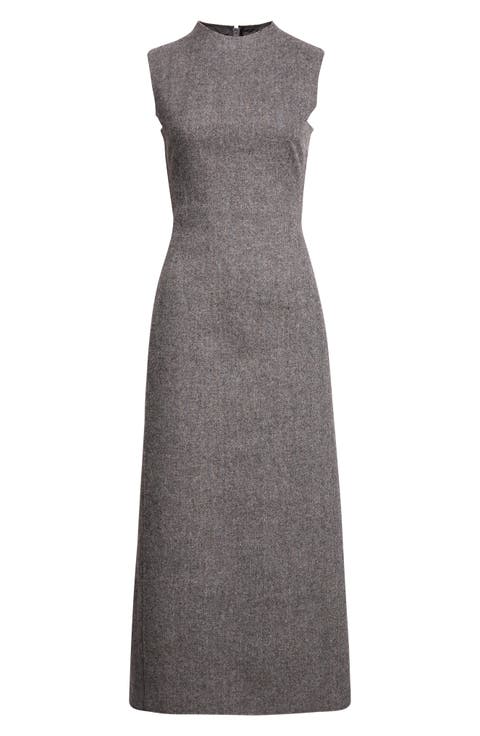 Wool Herringbone Midi Dress