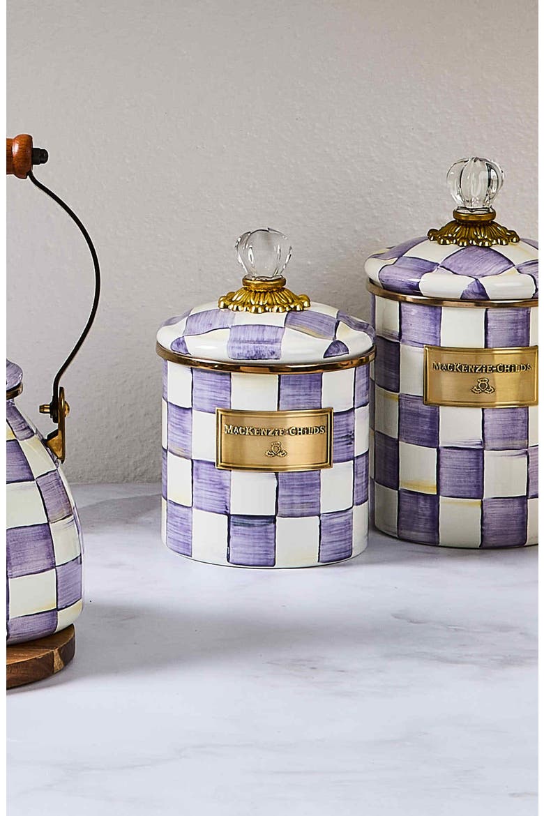 Violet Check Medium Enameled Steel Canister, Alternate, color, VIOLET