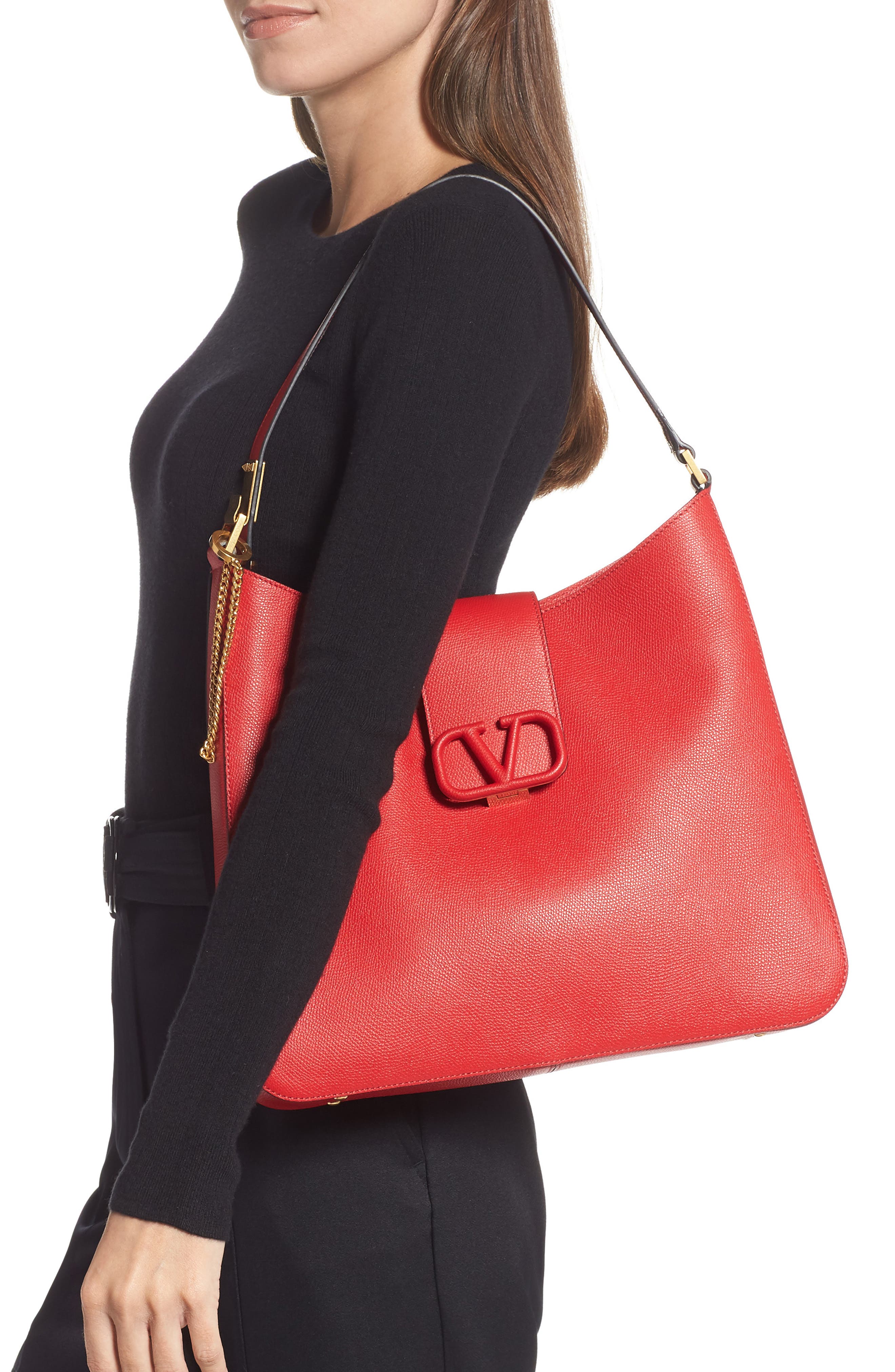 VSling Calfskin Hobo Bag, Alternate, color, ROUGE PUR/ RUBIN