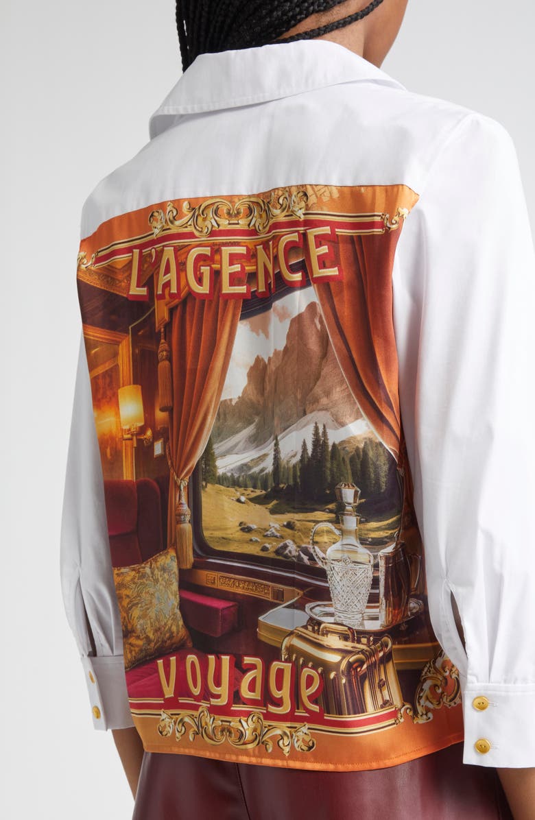 L'AGENCE Logo Graphic Woven Shirt, Alternate, color, White/ Multi