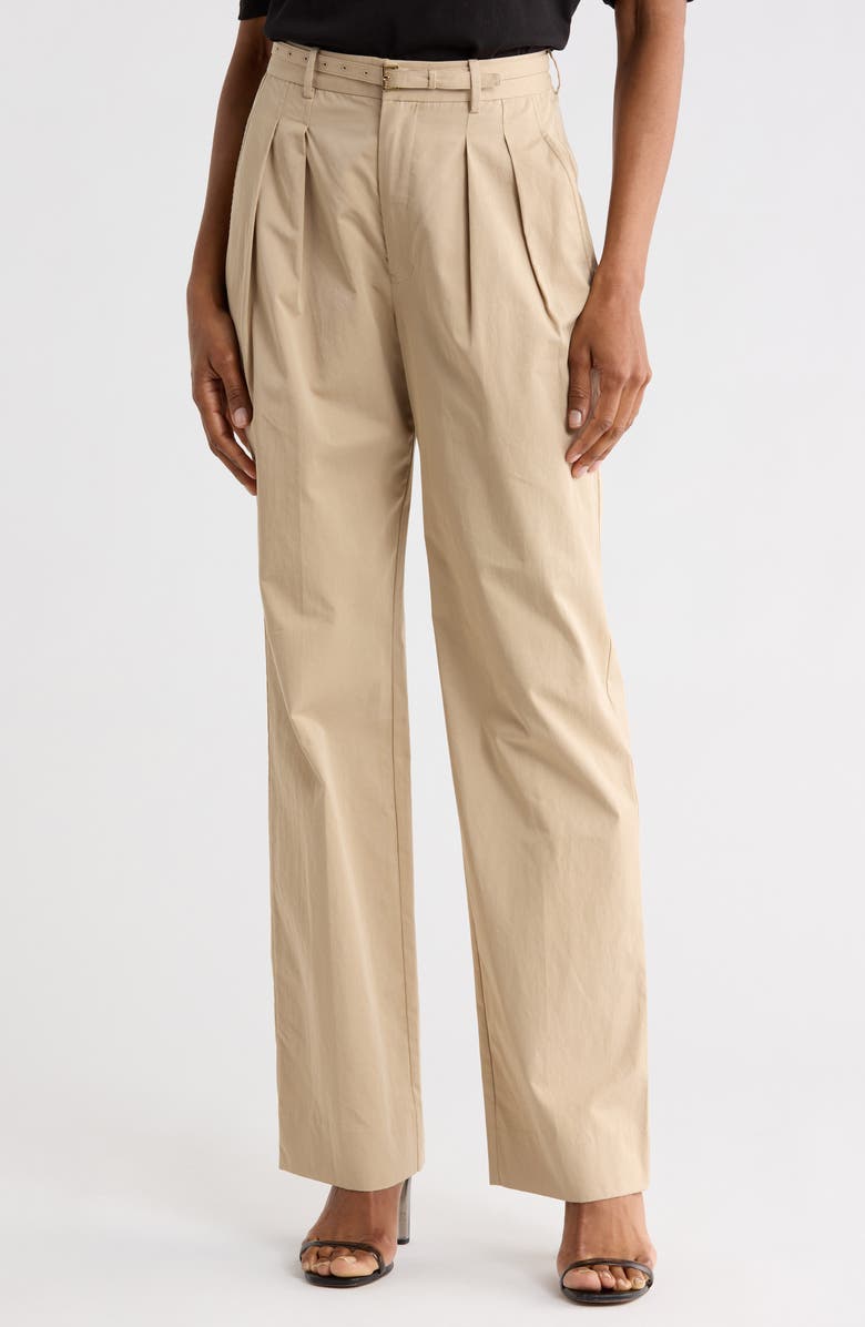 FRAME Pleated Wide Leg Trousers, Main, color, Light Khaki