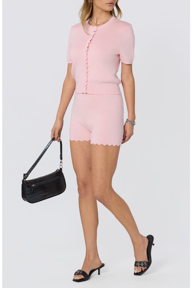 Scalloped Placket Cardigan, Alternate, color, PINK