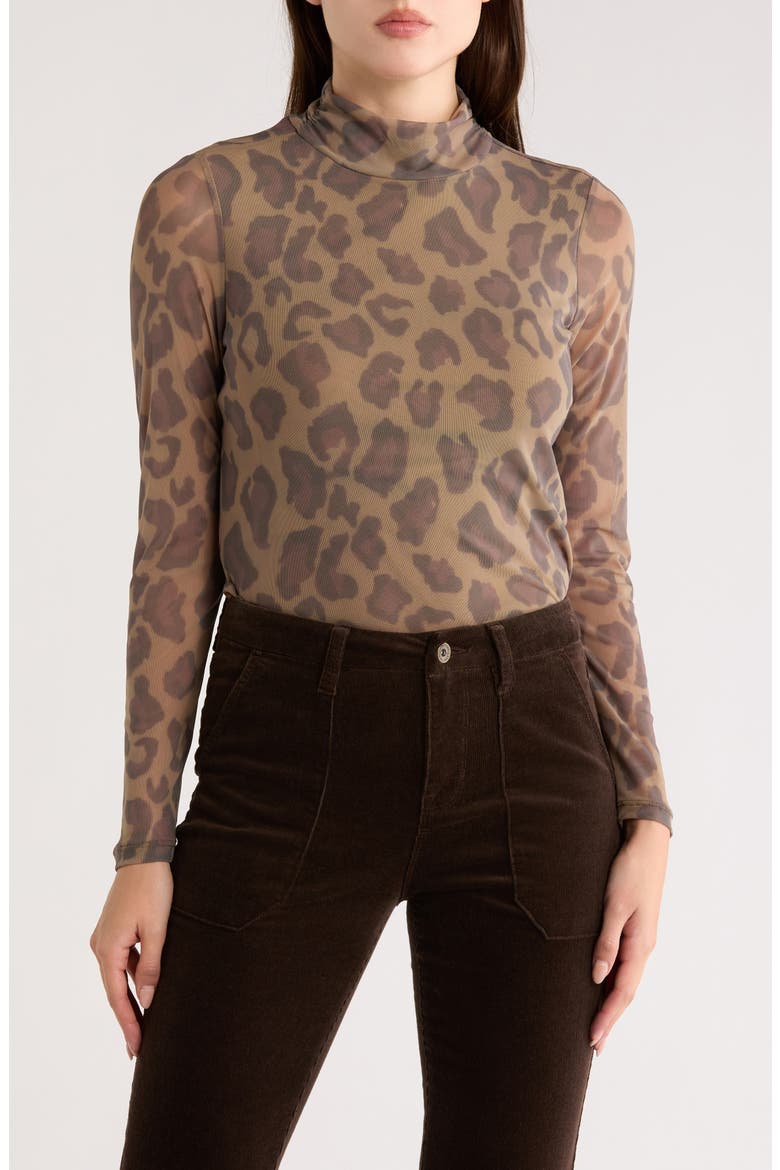 Everyday Mock Neck Long Sleeve Mesh Top, Main, color, BRONZED FELINE