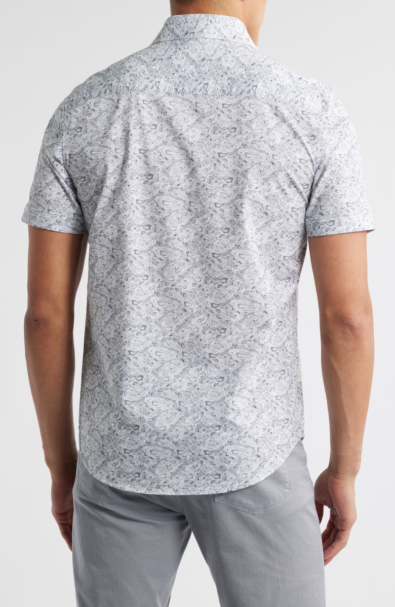 Bugatchi Miles OoohCotton<sup>®</sup> Abstract Print Short Sleeve Button-Up Shirt, Alternate, color, Platinum