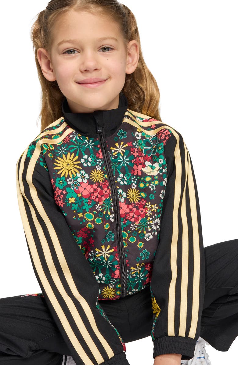 adidas Kids' Floral Print Track Jacket & Pants Set, Alternate, color, Black