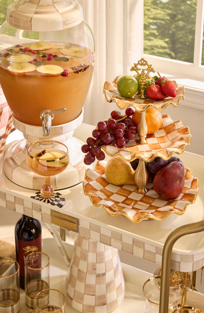 MACKENZIE CHILDS Mocha Check 2-Tier Kitchen Cart, Alternate, color, Mocha